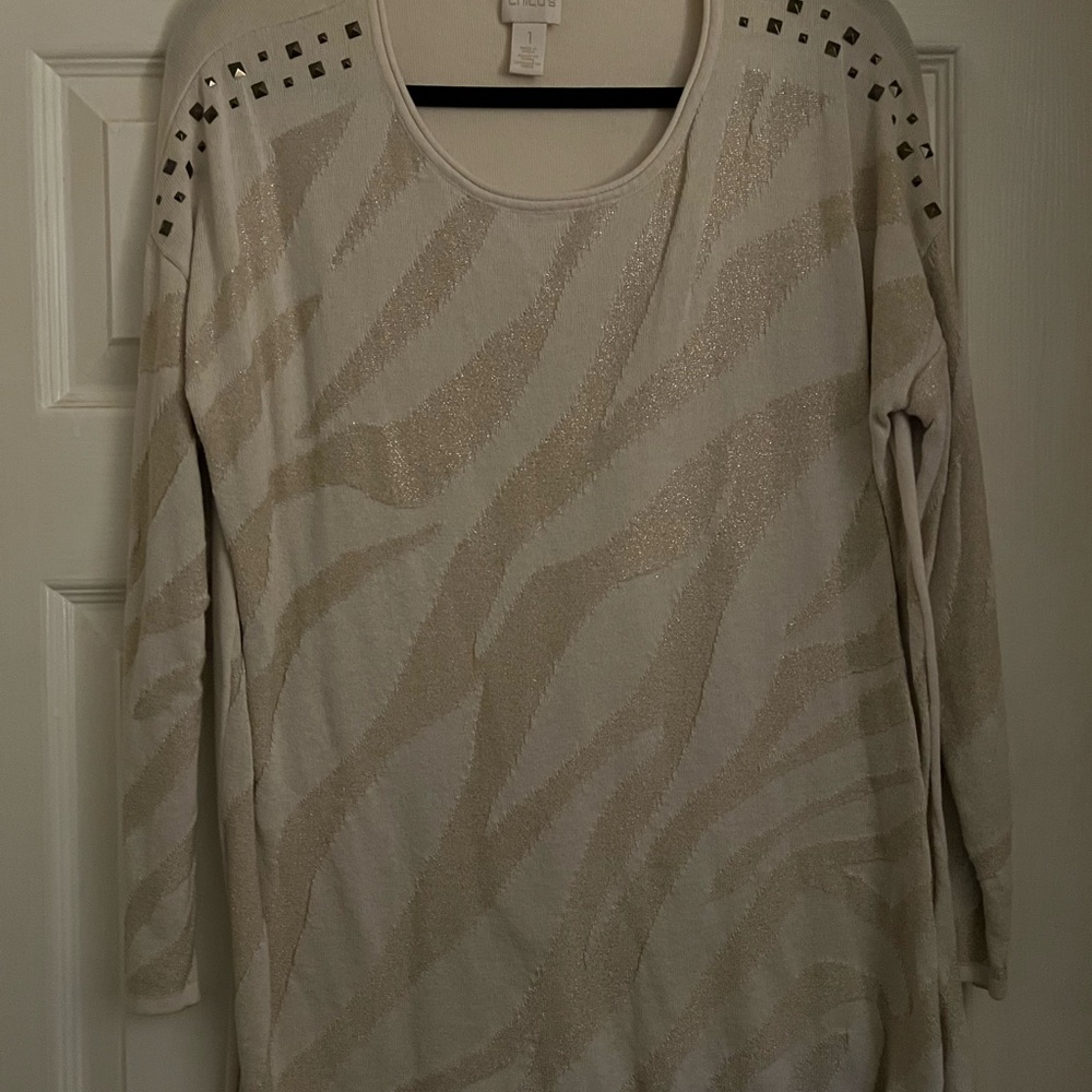 Chico's Cream Studded Long Sleeve Top